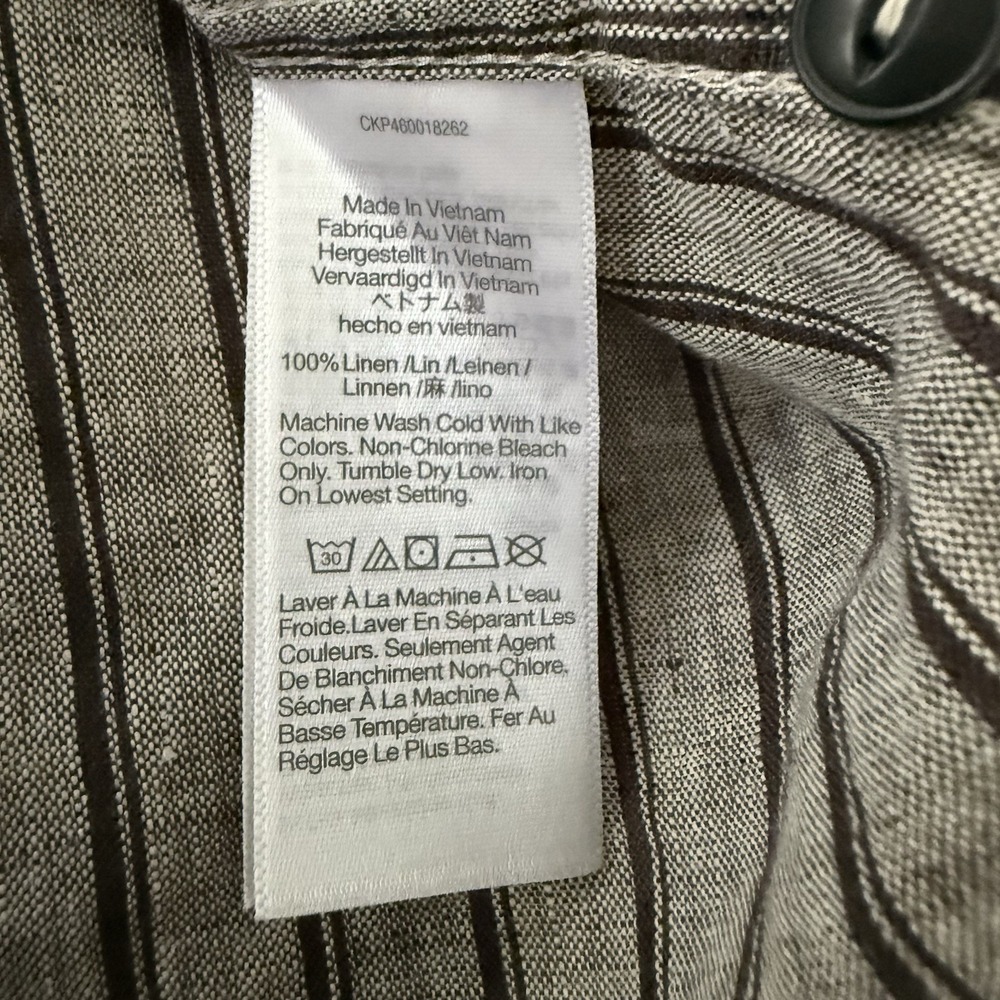 Madewell Perfect Fit Mens M Gray 100% Linen Striped Button Up Short Sleeve Shirt - Picture 7 of 11